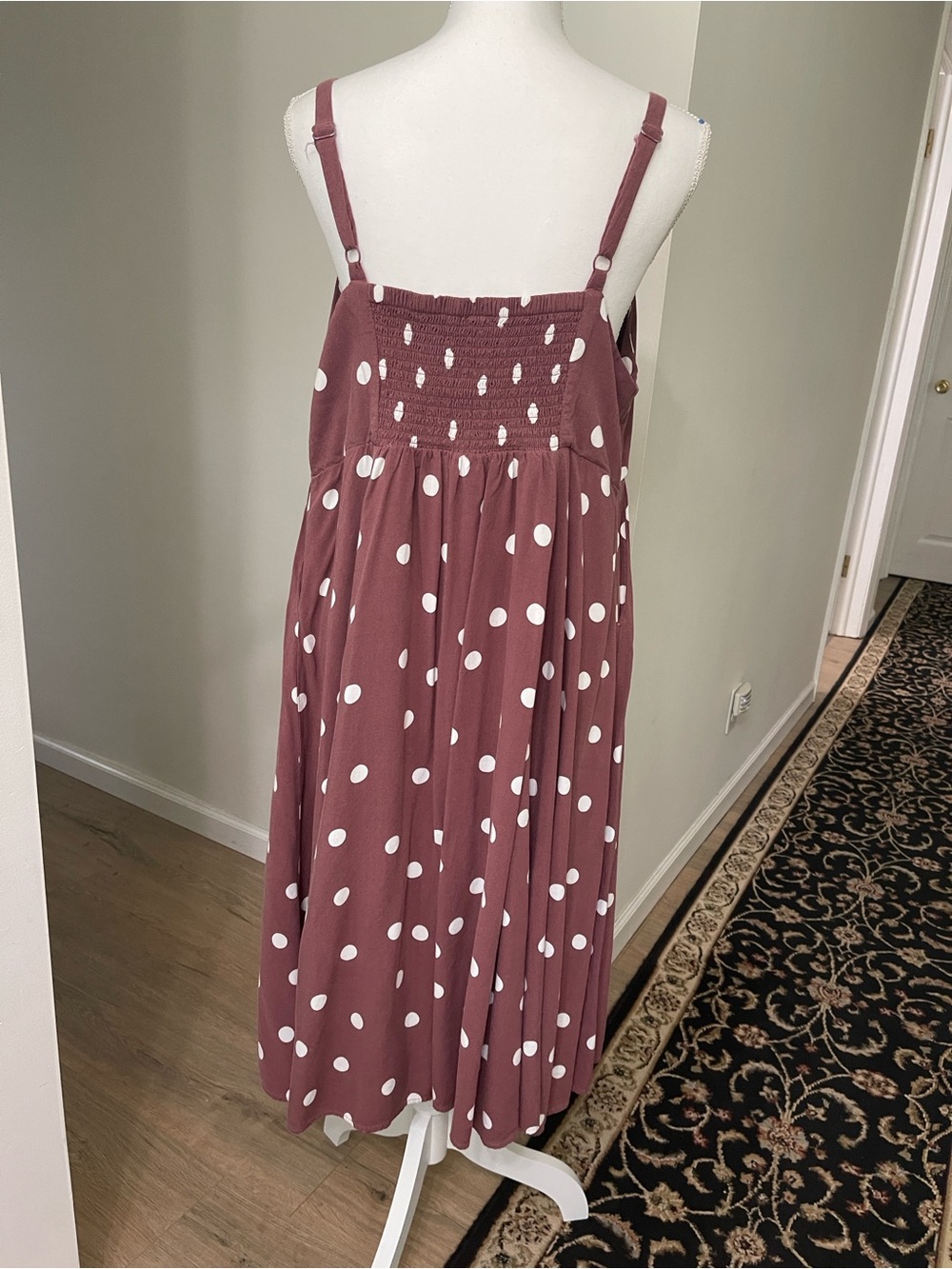 Torrid Mauve Polka Dot Button Front Dress Smocked Back 2X - Picture 3 of 16